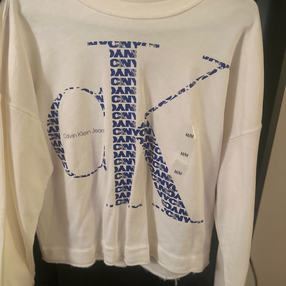 Calvin Klein White and Blue Graphic Sweatshirt